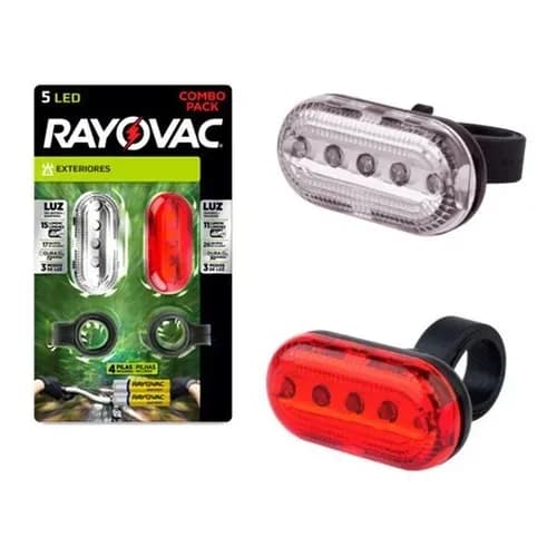 Imagen 1 de RAYOVAC® LINTERNA BICICLETA C/PILAS - DELANTERA Y TRASERA - 15LUMENS - 30HORAS