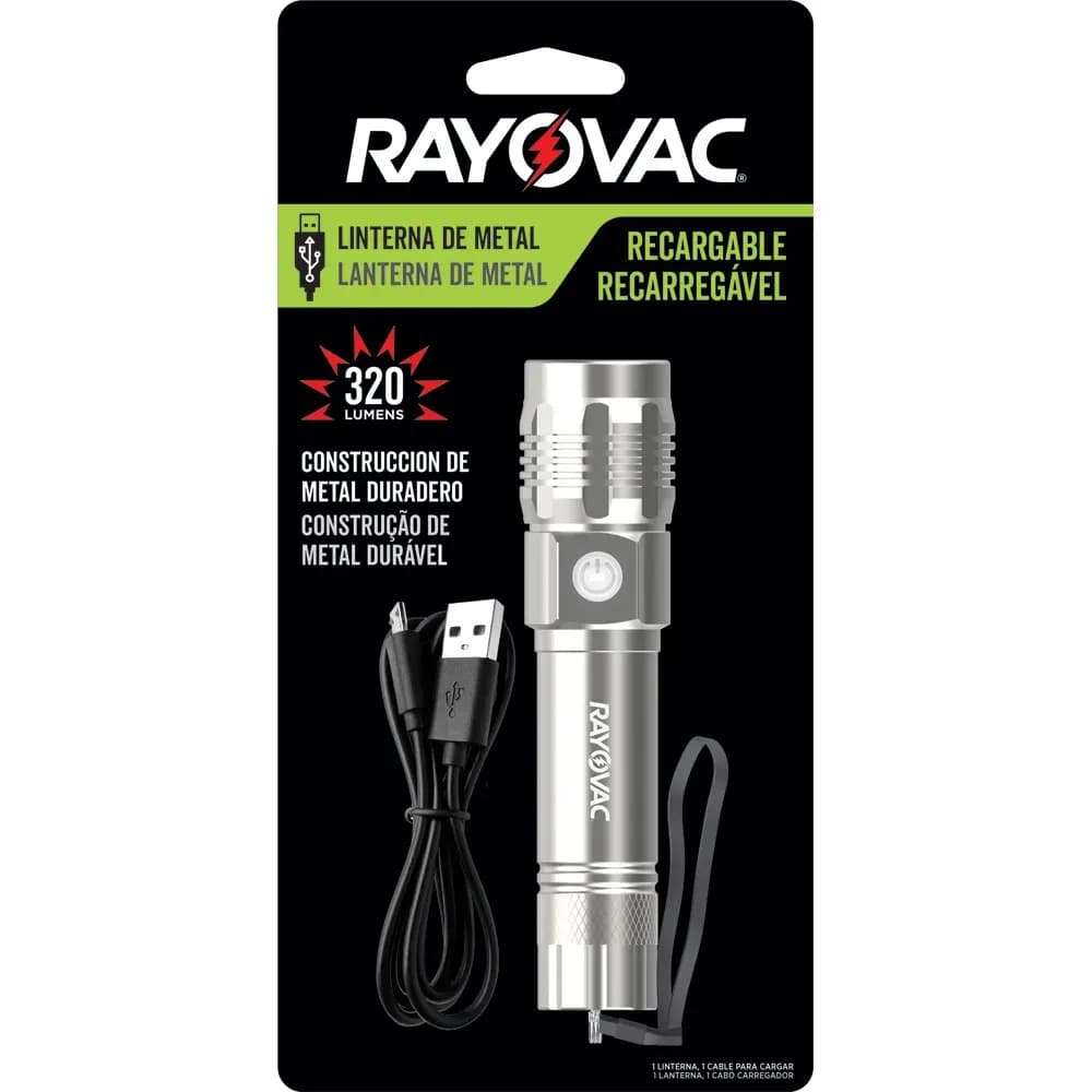 Imagen 1 de RAYOVAC® LINTERNA RECARGABLE USB METALICA 320 LUMENS